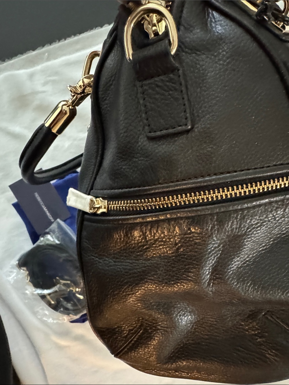 Rebecca Minkoff Black Pebble Leather Shoulder Satchel with Gold Hardware - Picture 5 of 7
